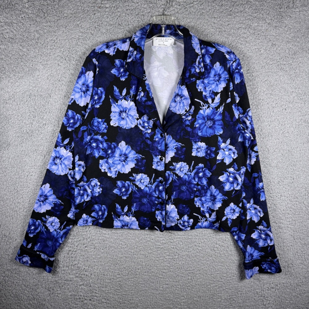 Alice + Olivia x‎ Mason Grey Blue Floral Pajama Top Button Front XL